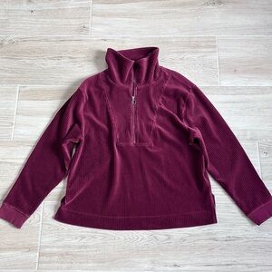 Encore by Idina Menzel Half Zip Corded Velour Pullover Top Maroon Wine Color